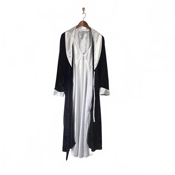 Other - Vintage Black Velour & White Satin‎ Polyester Long Robe & Gown by Audrey Lane